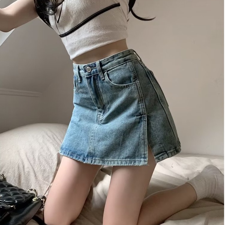 Chân Váy Denim Chữ a Lưng Cao Thiết Kế Mới Quyến Rũ Thời Trang Dành Cho Mùa Hè