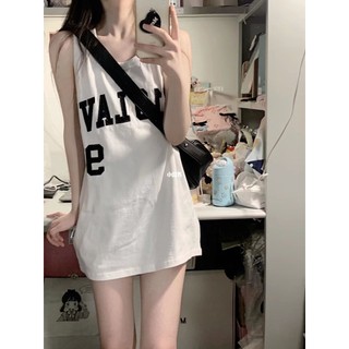 Áo thun ZHELIHANGFEI không tay thể thao dáng rộng in chữ phong cách hip hop đường phố thời trang mùa hè cho nữ