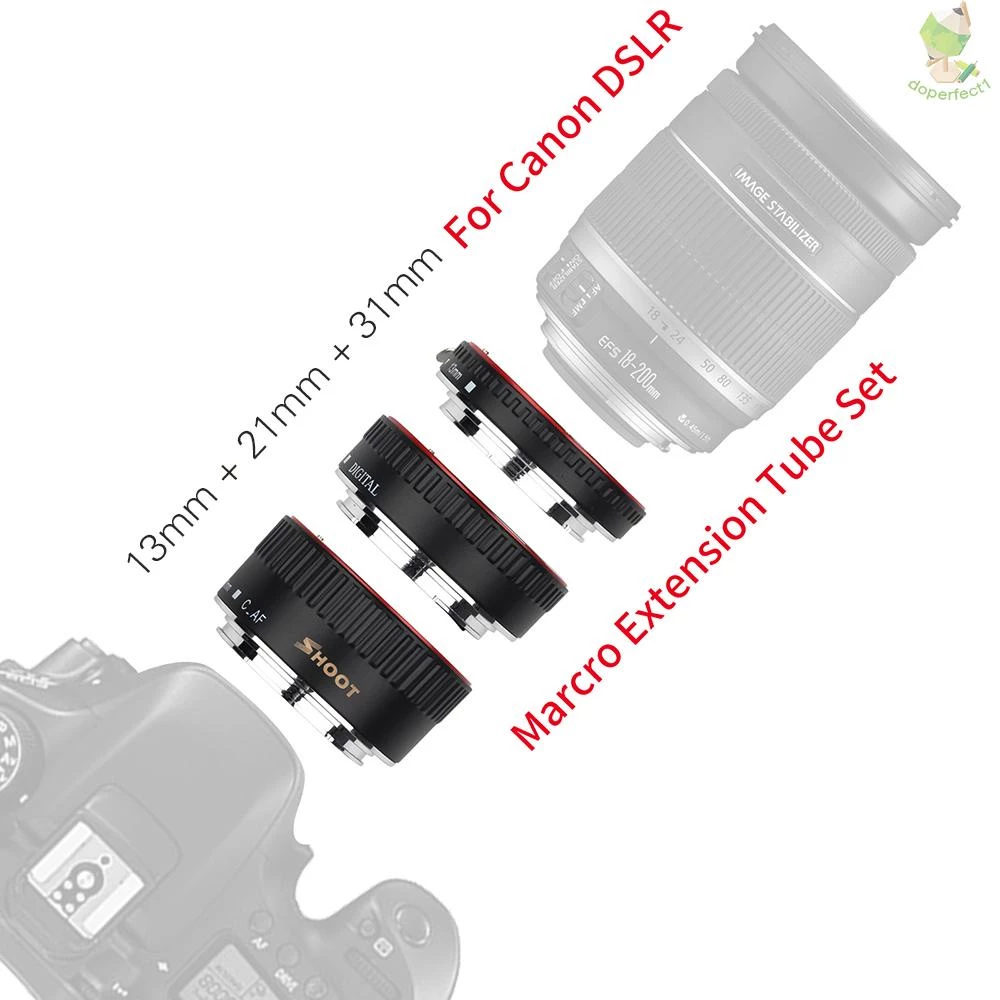 SHOOT XT-364 Auto Focus AF Macro Extension Tube Adapter Ring Set 13mm 21m 31mm Replacement for  EF/E