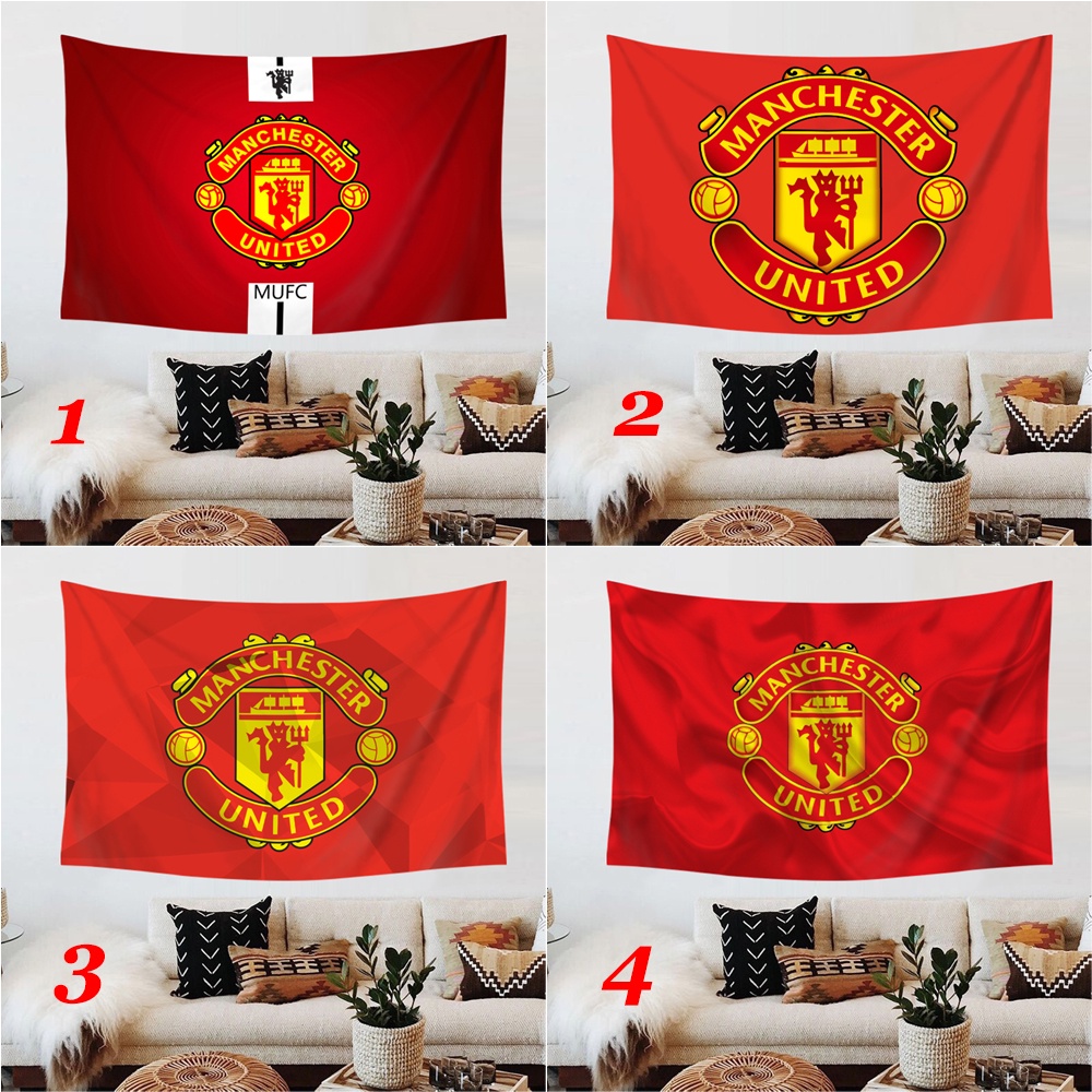 Thảm Treo Tường Bằng Polyester In Logo Câu Lạc Bộ Bóng Đá Manchester United Kèm Kẹp Độc Đáo Trang Trí Nhà Cửa