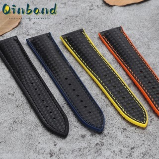 Dây Đeo Đồng Hồ Bằng Da Bò Và Silicon Mềm Chống Nước Thoáng Khí In Họa Tiết Sợi Carbon Kích Thước 18mm 20mm 22mm 24mm