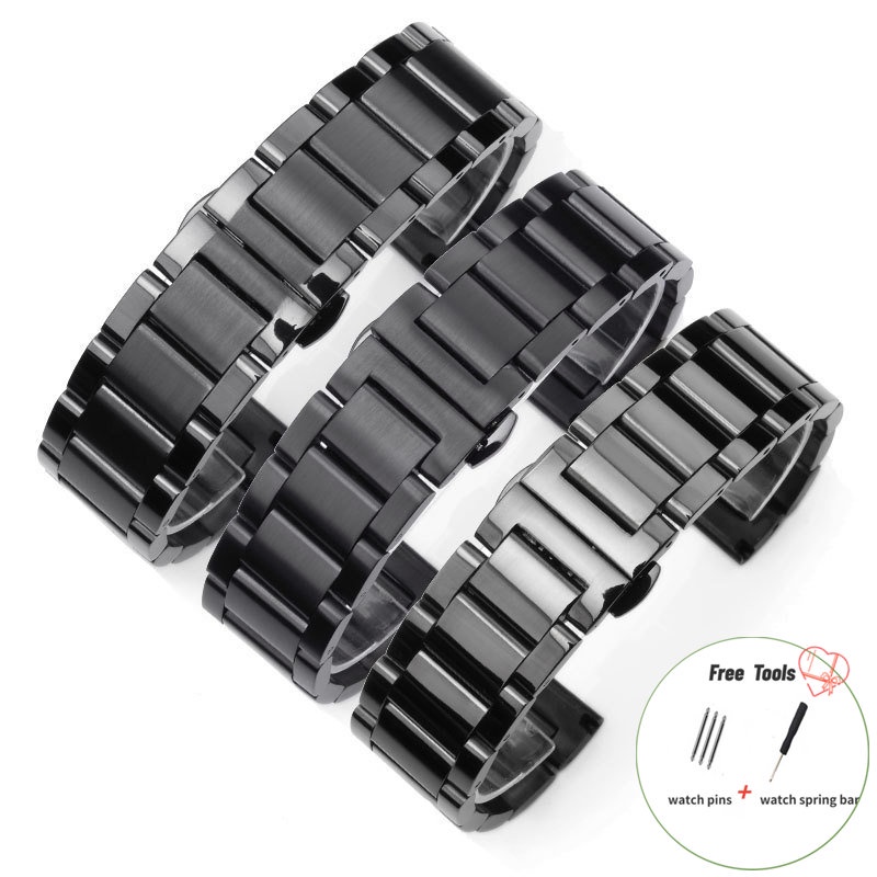 Dây Đeo Đồng Hồ Bằng Thép Không Gỉ Trơn Dày 18mm 20mm 22mm 24mm