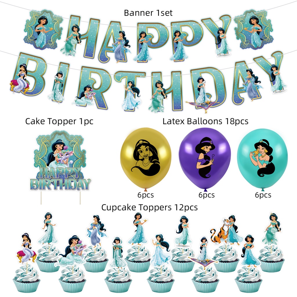 ST2 Jasmine Chủ Đề Trẻ Em Trang Trí Tiệc Sinh Nhật Aladdin Và Đèn Tuyệt Vời Của Ông Biểu Ngữ Bánh topper Bóng Tập TS2