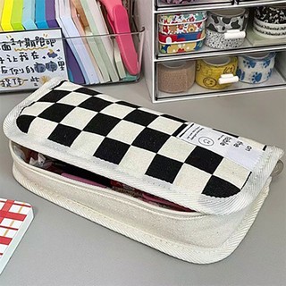 Trẻ Em Đơn Giản Canvas Túi Đựng Bút Chì INS Bàn Cờ Bé Gái Hộp Bút Chì Dung Tích Lớn Học Sinh Tiểu Học Và Trung Học Văn Phòng Phẩm Hộp Bảo Quản Trường Văn Phòng Phẩm