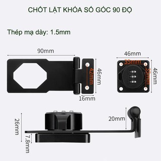 (HÀNG TỐT) Chốt cửa lật khóa số góc 90 độ dùng cho hòm, tủ, ngăn kéo bàn, cửa các loại