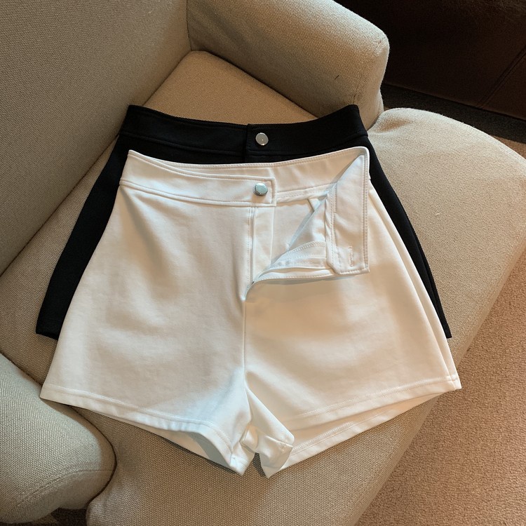 【Hàng giao ngay】Quần Short Lưng Cao Dáng Chữ A Mỏng Co Giãn Màu Đen Cho Nữ