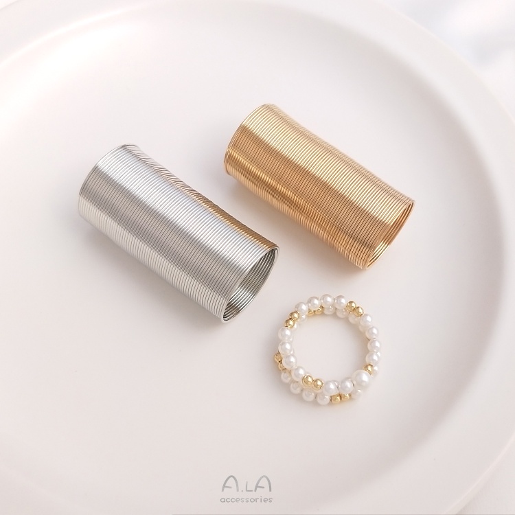 [2 món]°Vàng Trắng Vàng Nhớ Dây Thép Nhẫn Tự Làm Handmade Nhẫn Đính Hạt Quanh Co Chất Liệu Trang Sức Phụ Kiện Cơ Bản