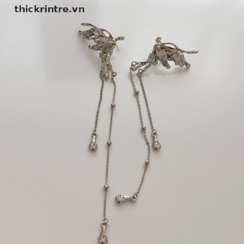 THI 1 Thiên Thần Lỏng Kim Loại Tua Rua Tai Vòng Đeo Tai Không Bông Tai 2022 Hợp Thời Trang Punk Thiết Kế Nữ Dài Tai Kẹp Trang Sức VN