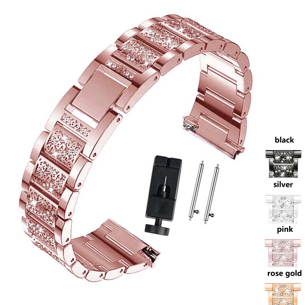 Dây Đeo Đồng Hồ Bằng Thép Không Gỉ Đính Kim Cương Giả 20mm 22mm Tháo Gỡ Nhanh Cho Nữ