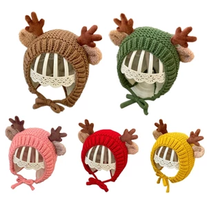 OXXGGKAO Trẻ Em Móc Đan Mũ Bò Mũ Trượt Tuyết Earflap Thời Tiết Lạnh Gạc Dễ Thương Earmuff