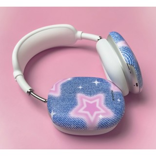 Denim style printed matt / glossy case (12 types) compatible for airpods max / pink blue star heart bear cute korea