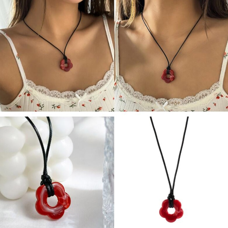 Vòng Cổ Choker Dây Sáp Dài Mặt Hoa Thanh Lịch Có Thể Điều Chỉnh Cho Nữ