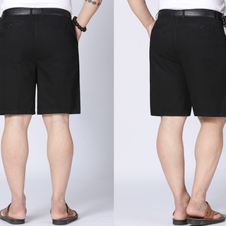 [Plus Size] Quần Short Nam Oversize Vải Cotton Rơm Mỏng Màu Đen