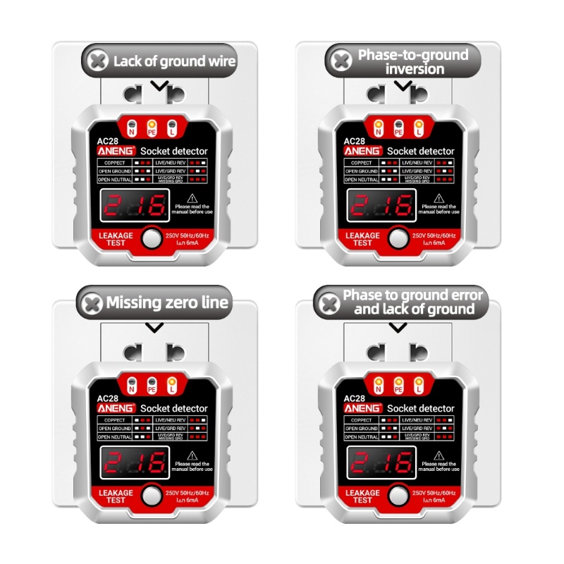 Mon EU- UK Outlet Test Ổ cắm thử nghiệm Máy phân tích mạch Máy dò phân cực Máy kiểm tra rò rỉ Đường dây điện Máy kiểm tra lỗi
