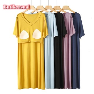 Phụ Nữ Miếng Lót Ngực Modal Đầm Trơn Rời Phòng Chờ Mặc Tay Ngắn Cổ Chữ v Đầm Thường Ngày Mùa Hè Đồ Ngủ