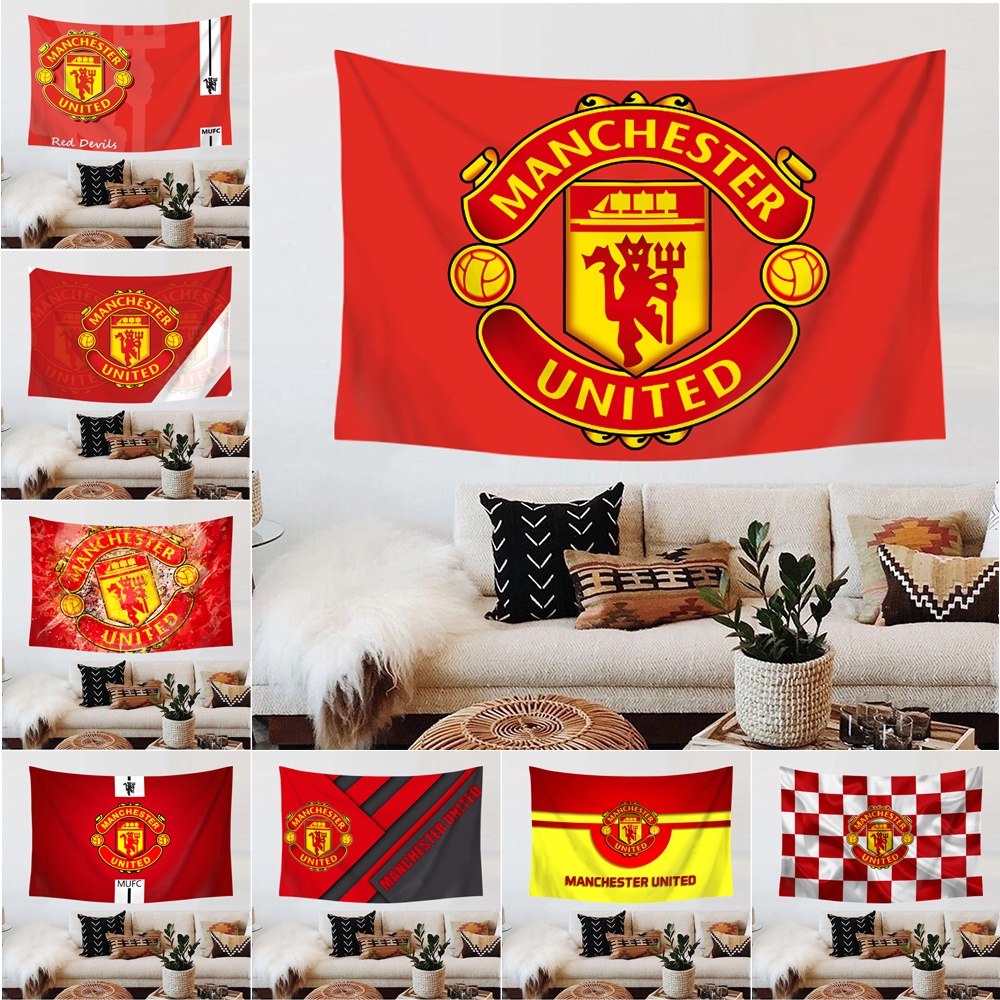 Thảm Treo Tường Bằng Polyester In Logo Câu Lạc Bộ Bóng Đá Manchester United Kèm Kẹp Độc Đáo Trang Trí Nhà Cửa