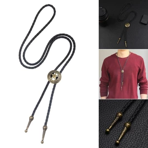 GODDWestern Punk Cowboy Bolo Tie giả da bện dây với ngôi sao mặt dây chuyền, trang sức vòng cổ cho nam và nữ