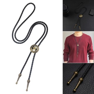 BTF Bolo Tie Cowboy Neckties Vintage PU Faux Leather Rope Cord Necklace with Star Pendant Braided Jewelry for Men Women