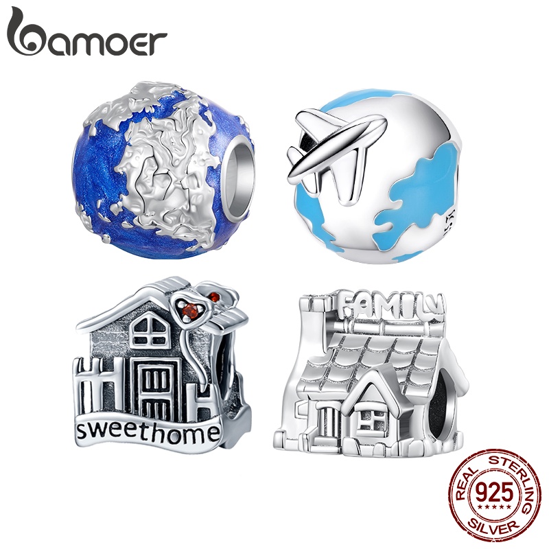 Hạt charm BAMOER bằng bạc 925 hình trái đất độc đáo