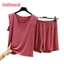 Phụ Nữ Modal Quần Short Bộ Trơn Rời Bộ Đồ Ngủ Thường Ngày 2 Chiếc Mùa Hè Xù Cổ Áo Bộ Đồ Ngủ