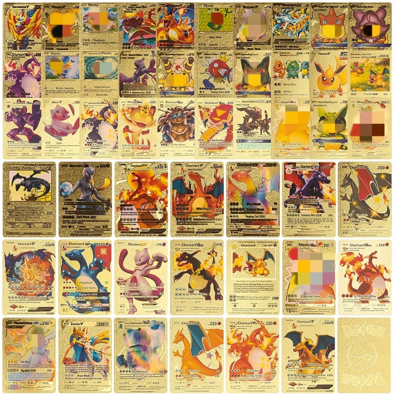 55 Chiếc Thẻ Pokemon Kim Loại Vàng Vmax GX Thẻ Năng Lượng Charizard Pikachu Rare Collection Battle Trainer