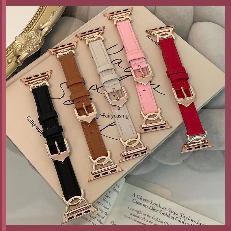 Dây Đeo Bằng Da Dành Cho Đồng Hồ Thông Minh AW Watch 9 8 7 6 SE 5 4 3 Metal Double D Ultra 2 49mm 38mm 40mm 41mm 42mm 44mm 45mm for iwatch