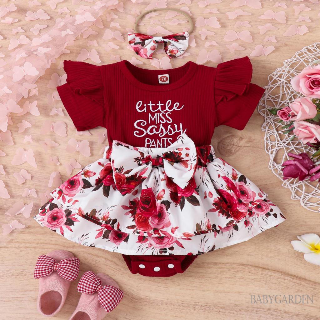 Áo Liền Quần Ngắn Tay Cổ Tròn Đính Nơ Trước Thời Trang Mùa Hè Dành Cho Bé Gái 0-18 Tháng Tuổi