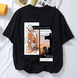 Áo phông in hình thành phố áo thun unisex dáng rộng chất cotton mềm mát