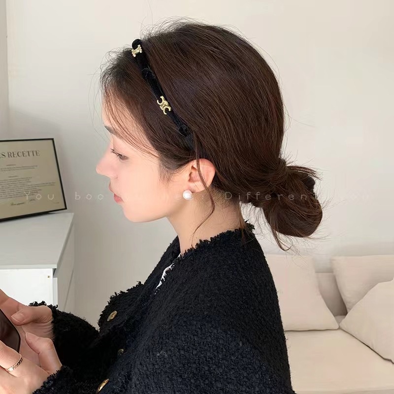 Băng đô cài tóc nhung đen phong cách thời trang vintage