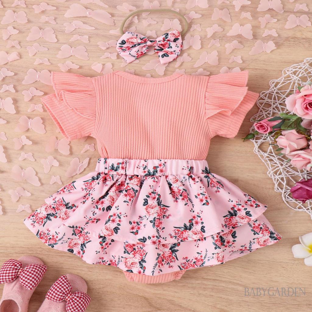 Áo Liền Quần Ngắn Tay Cổ Tròn Đính Nơ Trước Thời Trang Mùa Hè Dành Cho Bé Gái 0-18 Tháng Tuổi
