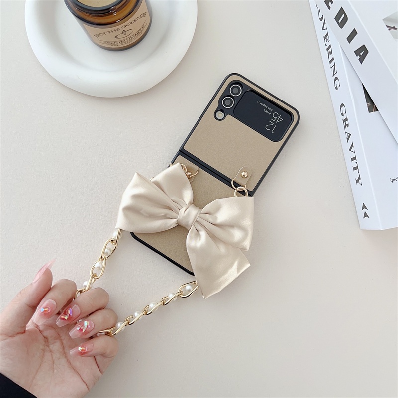 Ốp Điện Thoại Da Cừu Chống Sốc Phối Khăn Quàng Cổ Đính Nơ Cho Samsung Galaxy Z Flip 4 Z Flip 3 Samsung Galaxy Z Flip4 Z Flip3