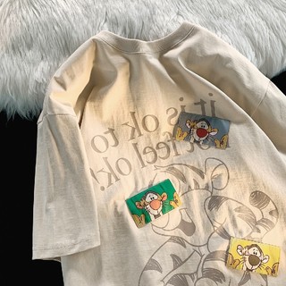 Áo thun cotton tay ngắn dáng suông in họa tiết dễ phối đồ phong cách Hàn Quốc thời trang cho nữ
