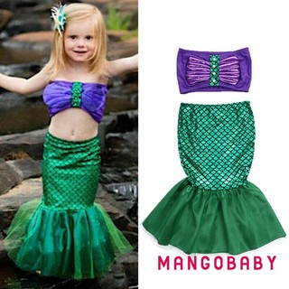 Bộ Đồ Bơi 2 Mảnh Áo Ngắn Tay + Chân Váy Đuôi Cá Thời Trang Mùa Hè Cho Bé Gái