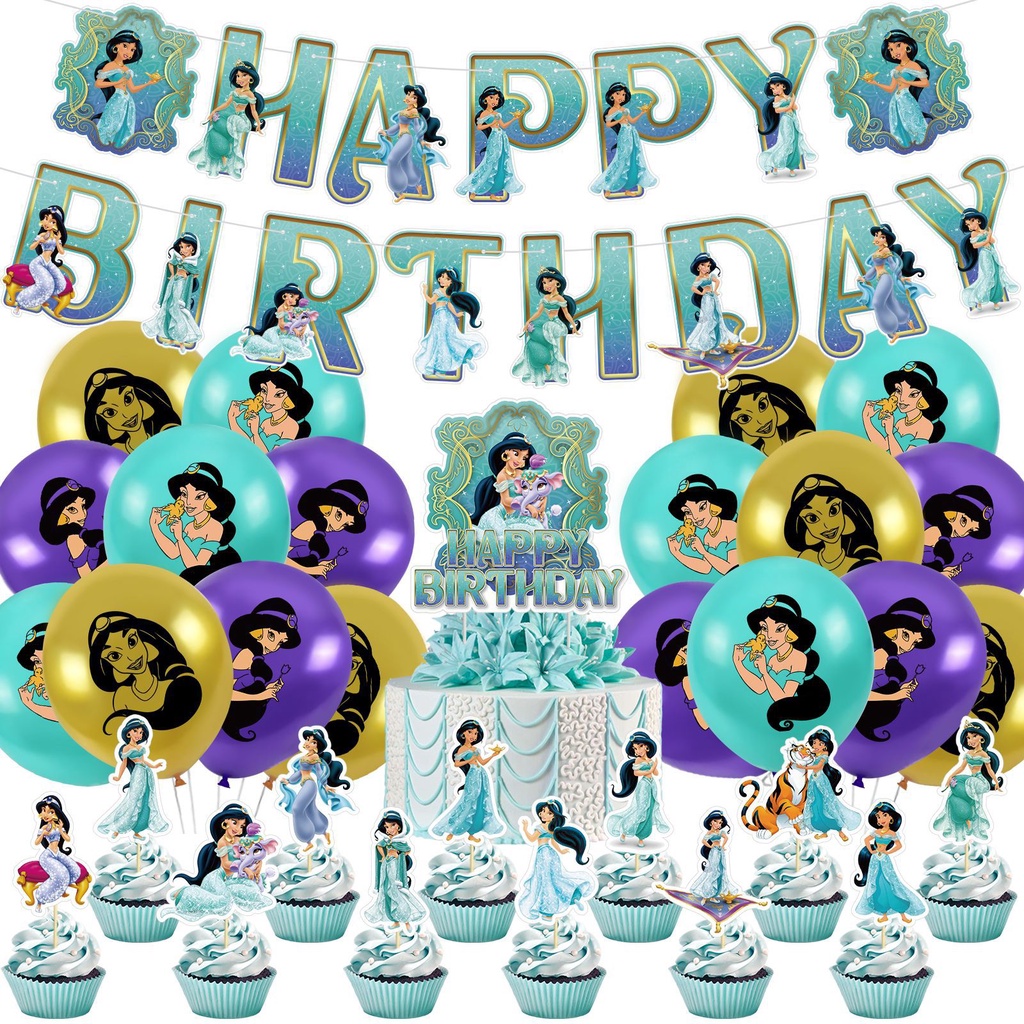 ST2 Jasmine Chủ Đề Trẻ Em Trang Trí Tiệc Sinh Nhật Aladdin Và Đèn Tuyệt Vời Của Ông Biểu Ngữ Bánh topper Bóng Tập TS2