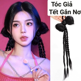Tóc Giả Tết 3 Dây Gắn Nơ Cột Chun Phong Cách Cá Tính Cho Nữ (Giá 1 Bên) HaminStore