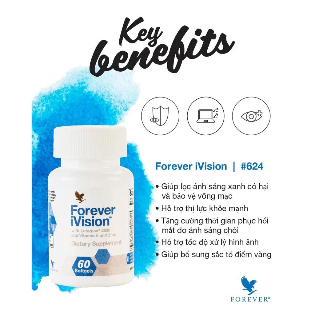 Viên Uống Bổ Mắt #624Flp Lô Hội. Forever iVision. Hỗ Trợ Thị Lực Khỏe Mạnh, Bảo Vệ Mắt. 60 Viên