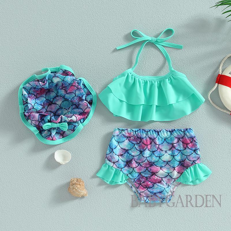 Bộ Đồ Bơi Bikini Gồm Áo Không Tay Và Quần Ngắn Có Nón Dành Cho Bé Gái 9 Tháng-4 Tuổi