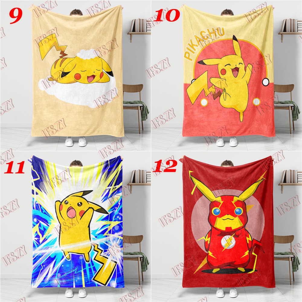 Chăn flannel 4 Kích Thước Nhật Bản In Hình Hoạt Họa pokemon pikachu Một Mặt