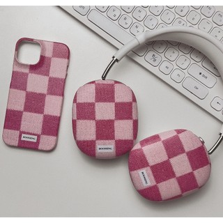 Checkerboard pattern matt / glossy case (17 types) compatible for airpods max / pink blue korea black white knit printed