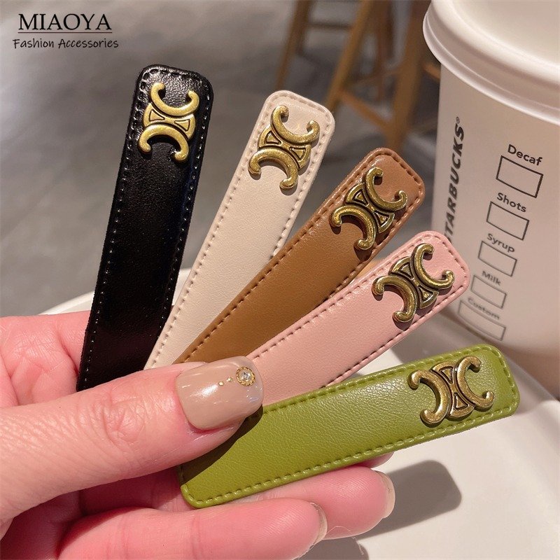 MIAOYA Kẹp Tóc Da pu In Chữ c Thời Trang Cao Cấp Cho Nữ