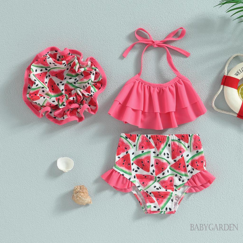 Bộ Đồ Bơi Bikini Gồm Áo Không Tay Và Quần Ngắn Có Nón Dành Cho Bé Gái 9 Tháng-4 Tuổi