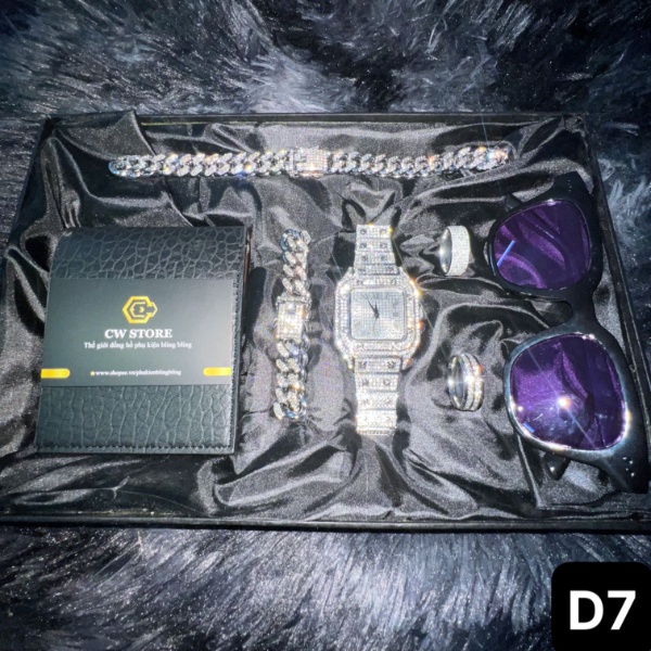 [SET 7] Đồng hồ dây chuyền lắc tay 2 nhẫn kính & ví da cao cấp hot nhất 2023 - CW For Men