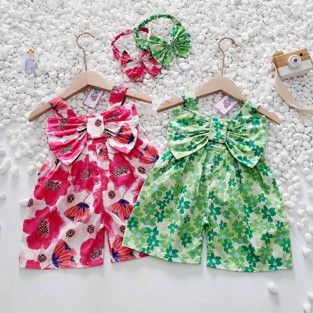 Set jumpsuit 2 dây hoa bé gái MINTSCLOSET Mints Closet đồ liền thân cho bé màu xanh hồng 3 tháng 1 2 3 4 tuổi - GA2123