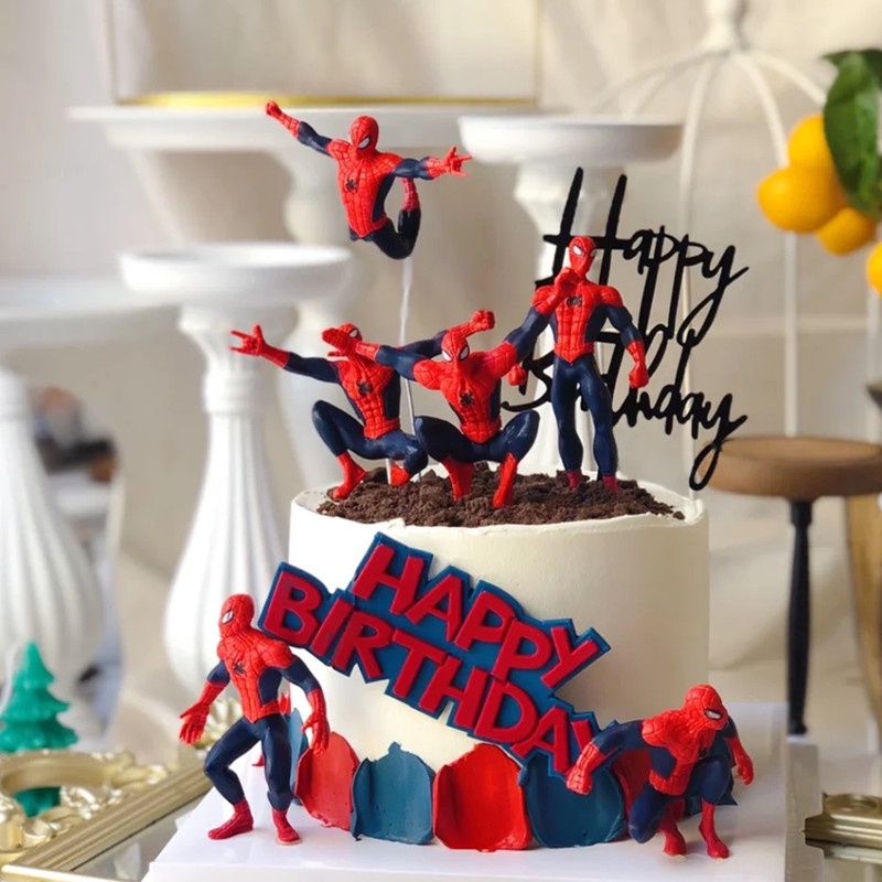 Bộ 7 Nhân Vật Hoạt Hình Người Nhện Trang Trí Bánh Kem