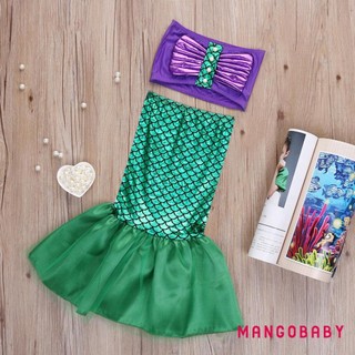 Bộ Đồ Bơi 2 Mảnh Áo Ngắn Tay + Chân Váy Đuôi Cá Thời Trang Mùa Hè Cho Bé Gái