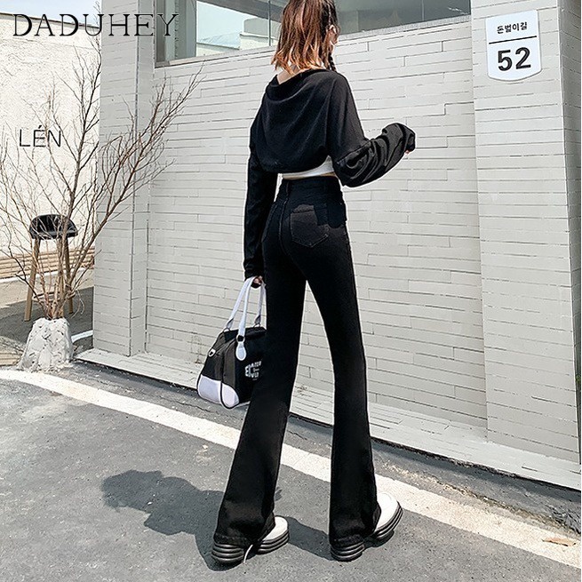 Ảnh DaDuHey 2023 new Korean version of ins stretch women's jeans niche high waist micro flared pants large size trousers 2