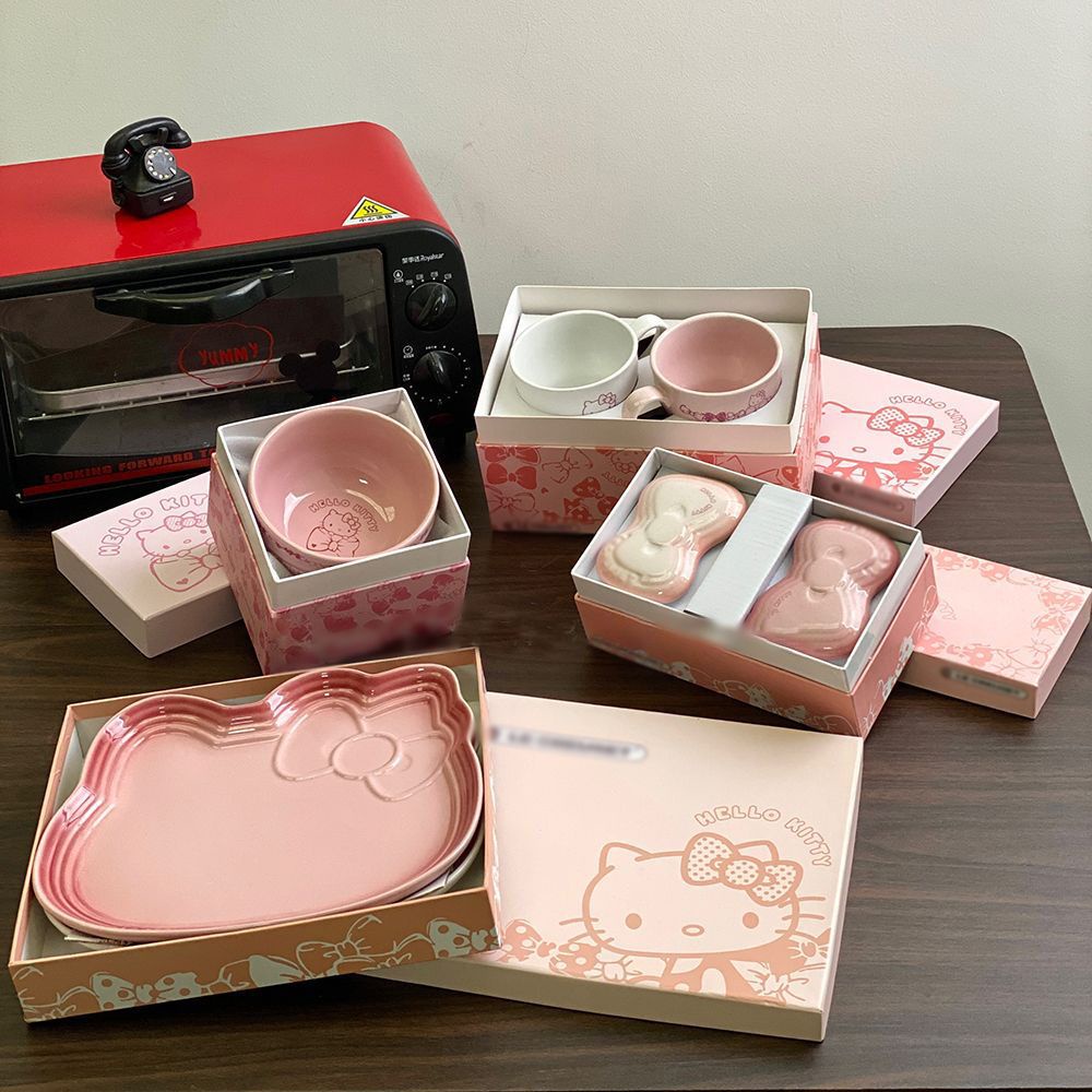 Bộ Tô Đĩa Sứ Họa Tiết Hello Kitty Dễ Thương Tiện Dụng Cho Gia Đình