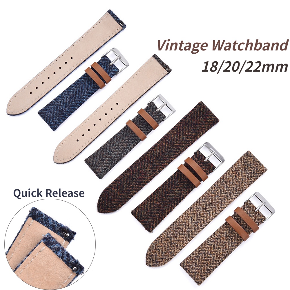 Dây Đeo Đồng Hồ Bằng Da Nylon 18mm 20mm 22mm Phong Cách Vintage