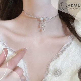 Kiềng cổ nữ, chocker nữ đính đá nơ sang trọng, vòng cổ nữ dự tiệc Larme accessories -DC0111