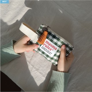Masmarulez - Mini Strap pouch (15 types) / cotton pattern flower yellow pink black purple blue printed checked spring small cute korea fashion
